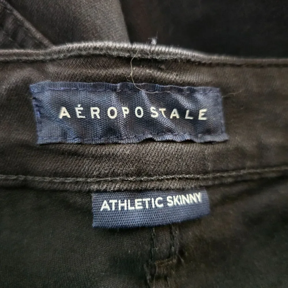 Aeropostale Aero Athletic Skinny Jeans Men's 34 x 34 Black Distressed NWT